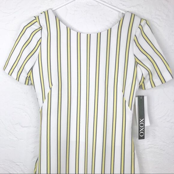 XOXO New White Stretch Dress with Yellow Stripes - Picture 6 of 15